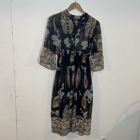 ONLY Sheer Boho Bohemian Hippie 3/4 Sleeve Gathered Skirt Multicolor Dress - Picture 2 of 10